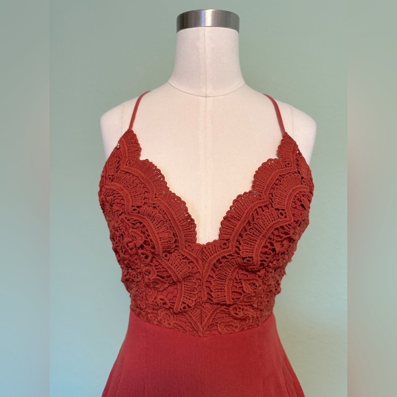 Star Spangled Rust Red Backless Lace Romper - Picture 2 of 10